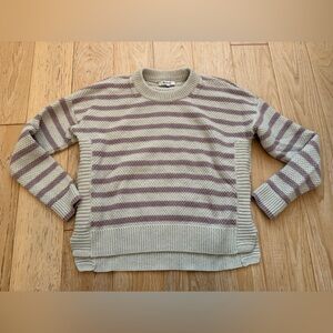Madewell womens chunky knit striped sweater cream pink size S cabincore cozy